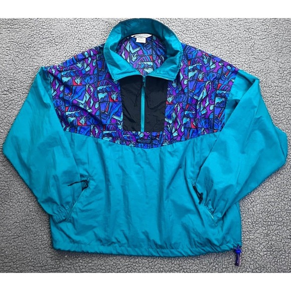 Columbia Other - Vintage Columbia Isle Cove Anorak Jacket Mens Large L 90s Teal Geometric 1/2 Zip